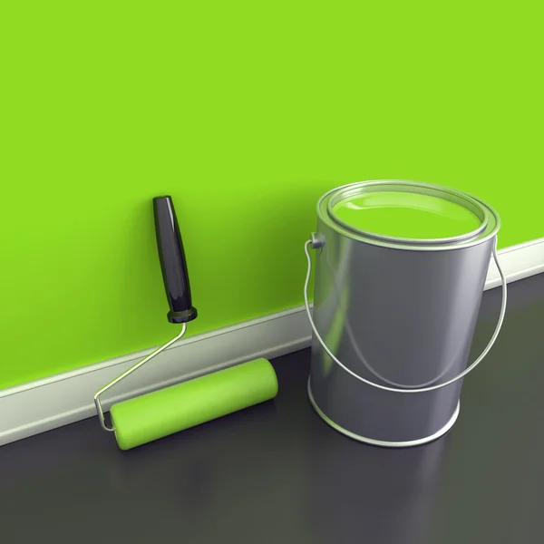 Painting of walls in a green paint — Stock Photo, Image