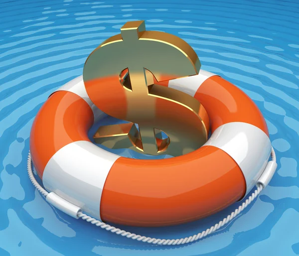 Life buoy with a dollar symbol in the water — Stock Photo, Image