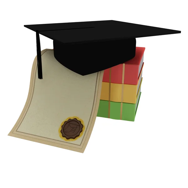 Libros, diploma, gorra de graduado de estudiante —  Fotos de Stock