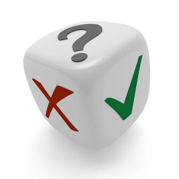 Dice with a tick, cross and question — Stock Photo, Image