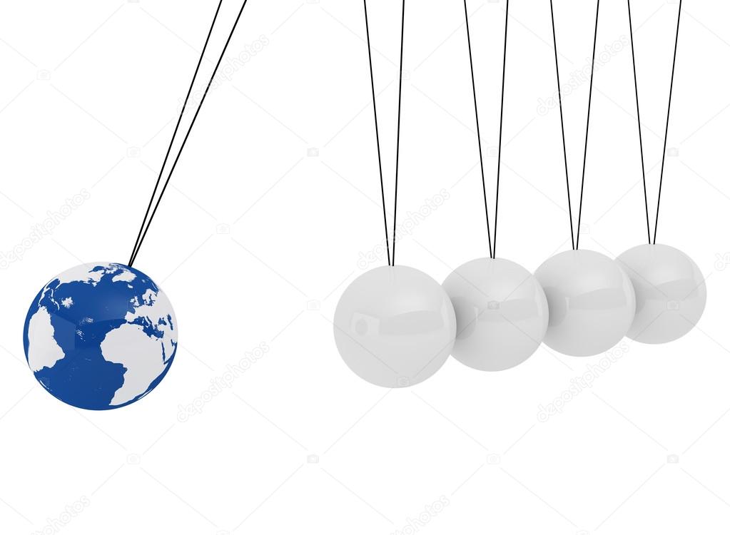 Pendulum three-dimensional white spheres and globe