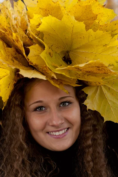 Girl with leaves — Stock Photo, Image