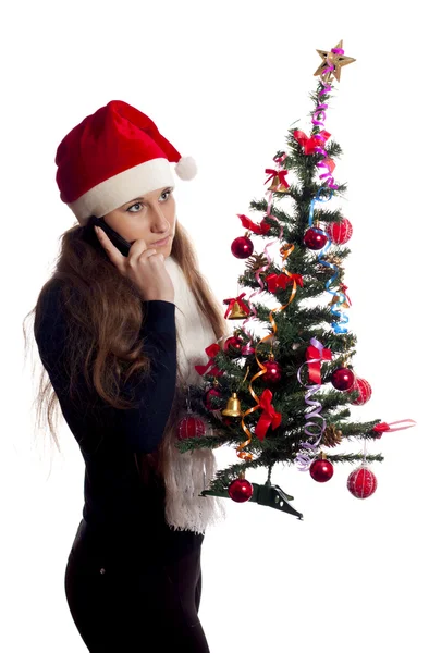 Girl with Christmas tree — Stock Photo, Image