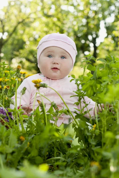 Baby in gras — Stockfoto