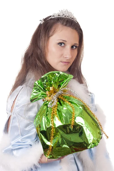 Snow Maiden with a gift — Stock Photo, Image