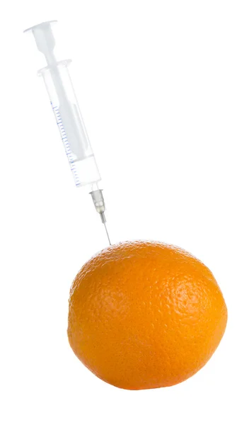 Orange with syringe — Stock Photo, Image