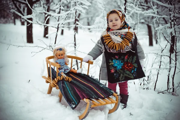 Дівчина на сани — стокове фото