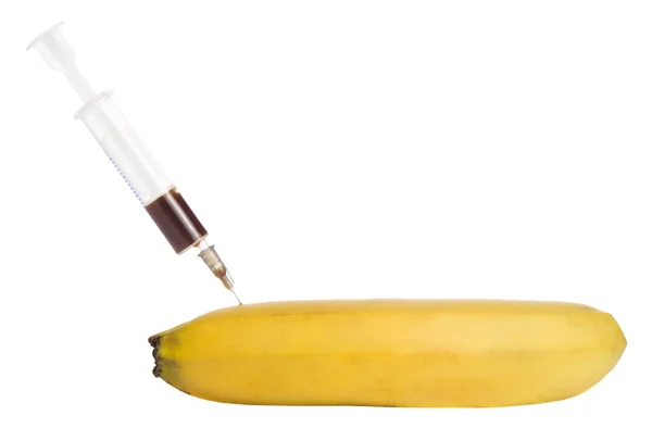 Banane mit Spritze — Stockfoto