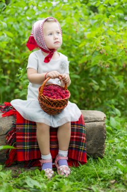 Ahududu bir sepet ile kız