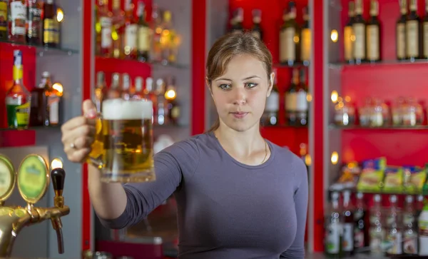 Girl with beer — Stock Photo, Image
