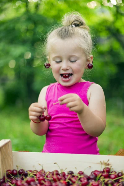 Child eating cherries — Stock Photo, Image