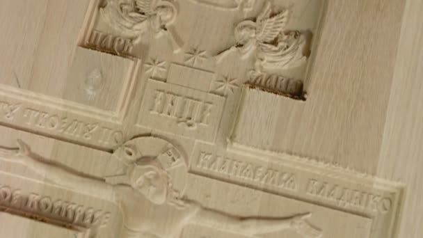 Wood carving crucifixion of christ — Stock Video