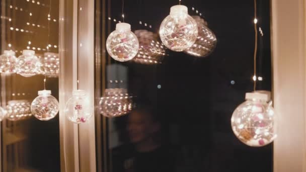 Luminous garland in the form of balls — Stock Video