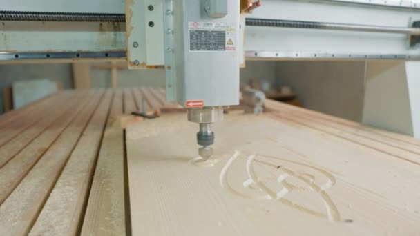 Máquina CNC corta formas en un pedazo de madera — Vídeos de Stock