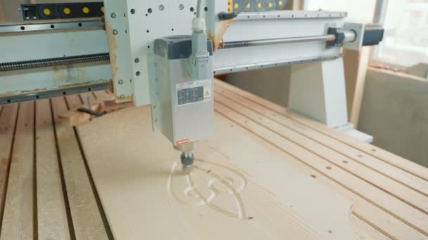 Maszyna CNC tnie kształty na kawałku drewna — Wideo stockowe