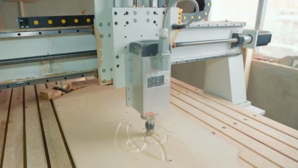 Maszyna CNC tnie kształty na kawałku drewna — Wideo stockowe