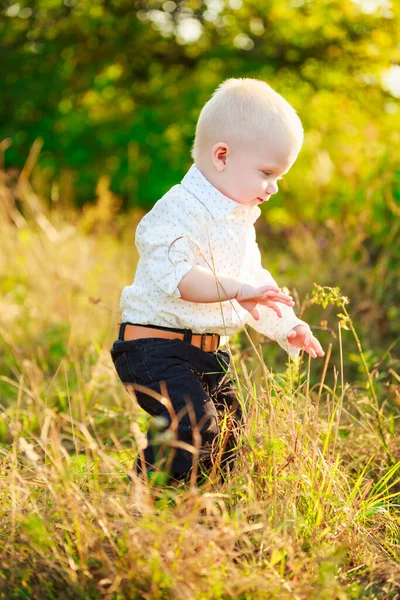 Мальчик гуляет на природе — стоковое фото