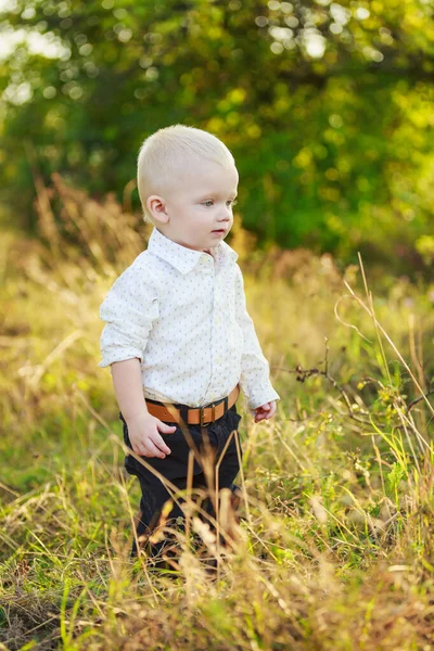 Menino andando na natureza — Fotografia de Stock