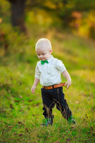 Menino andando na natureza — Fotografia de Stock