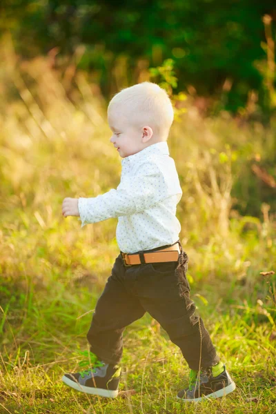 Menino andando na natureza — Fotografia de Stock