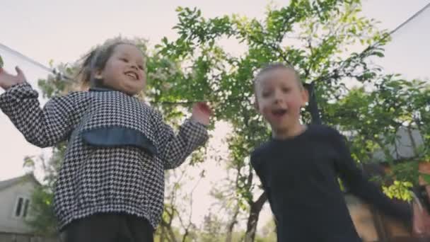Children jump on the trampoline — Stockvideo