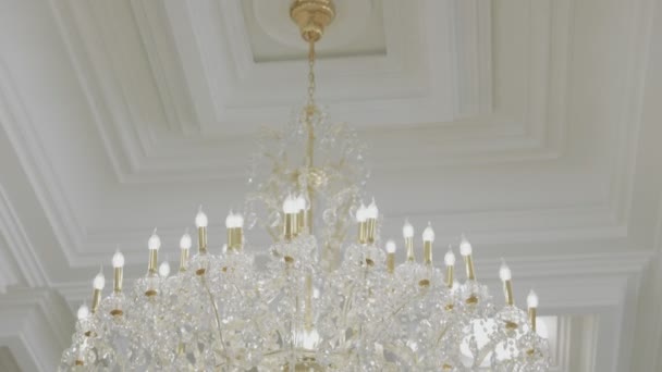 Large chandelier with lots of light bulbs — Stock Video