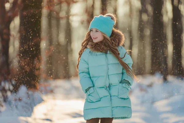 Happy Girl Turquoise Jacket Hat Stockafbeelding