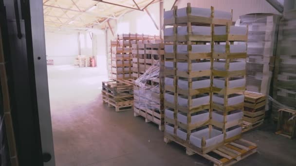 Lot Yellow Apples Boxes Warehouse — Wideo stockowe