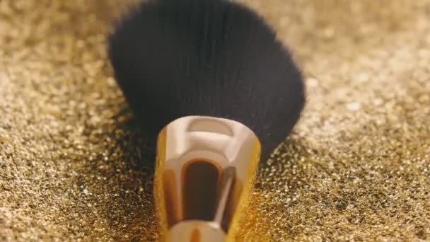 Makeup Brush Shot Close Golden Surface — ストック動画