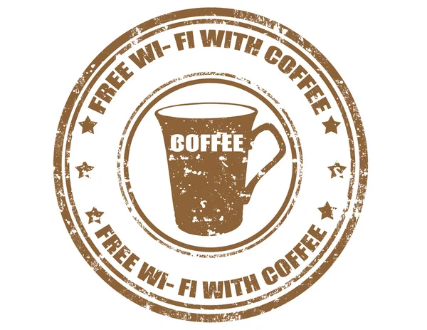 Wi-Fi gratuito con sello de café — Vector de stock