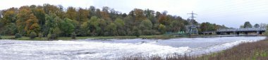 Panorama of weir on River Trent at Ratcliffe-On-Soar Power Stati clipart