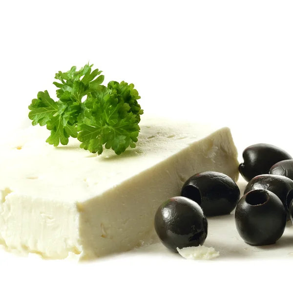 Balkánským sýrem a černými olivami 2 — Stock fotografie