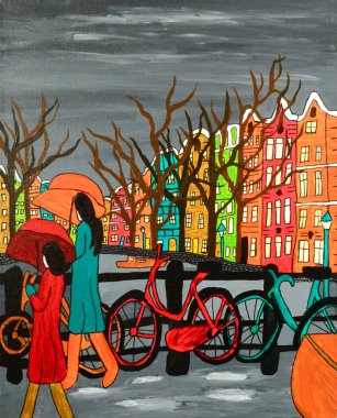 eski Amsterdam'da yağmur