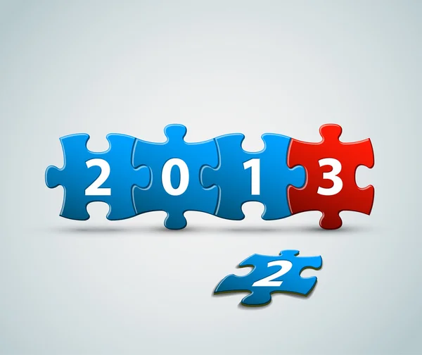 Neujahrskarte 2013 aus blauen und roten Puzzleteilen — Stockvektor