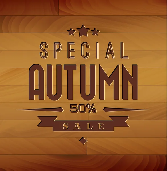 Autumn sale vector wooden background — Stock Vector