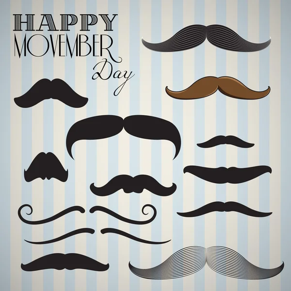 Retro, Vintage mustache set for happy movember day — Stock Vector