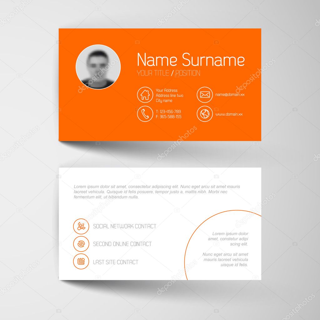 Orange business card template with user interface