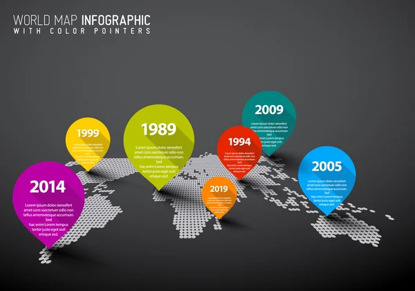 World map with pointer marks — Stock Vector
