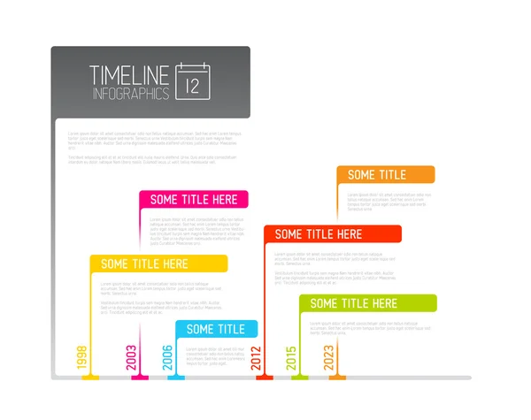 Colorida plantilla de informe de línea de tiempo de Infografía con banderas — Vector de stock