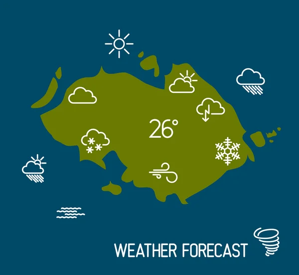 Carte météo avec pointeurs plats et icônes — Image vectorielle