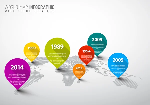 Mapa del mundo con marcas de puntero — Archivo Imágenes Vectoriales