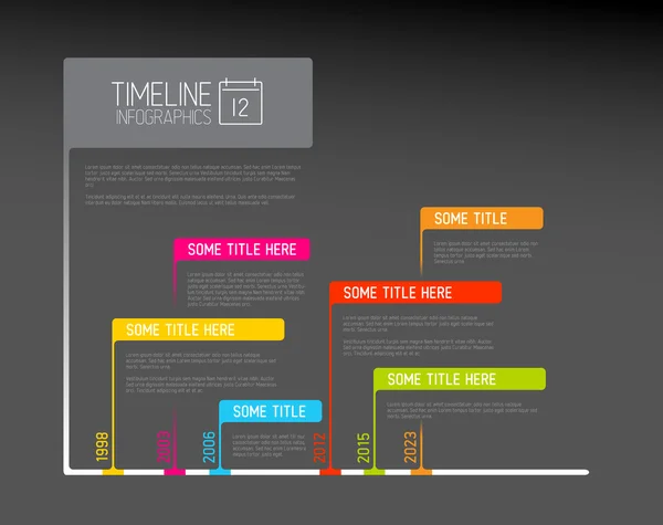 Modelo de relatório colorido da linha do tempo do infográfico com bandeiras — Vetor de Stock