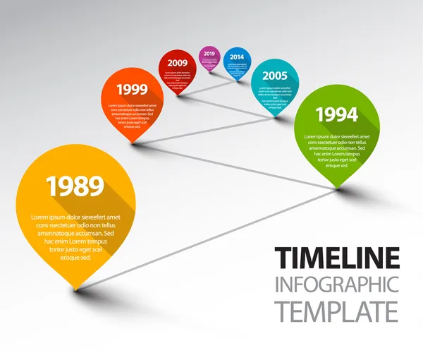 Frische Infografik-Timeline-Vorlage mit Zeigern auf einer Linie — Stockvektor