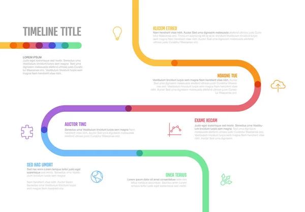 Società Infografica Vettoriale Pietre Miliari Curvo Timeline Template Luce Spessore — Vettoriale Stock