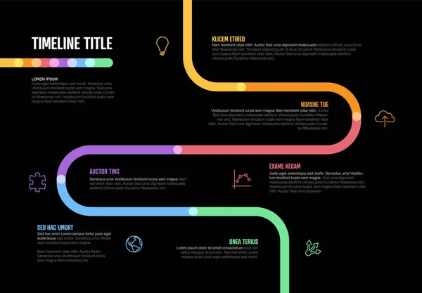 Vector Noir Infographie Société Jalons Courbe Timeline Template Modèle Ligne — Image vectorielle