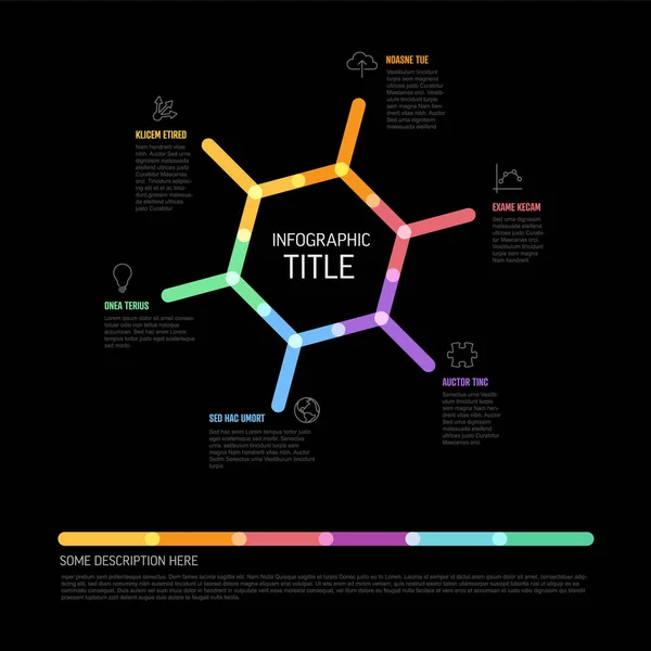 Plantilla Infografía Multiusos Black Vector Hecha Hexágono Iconos Descripciones Cortas — Archivo Imágenes Vectoriales