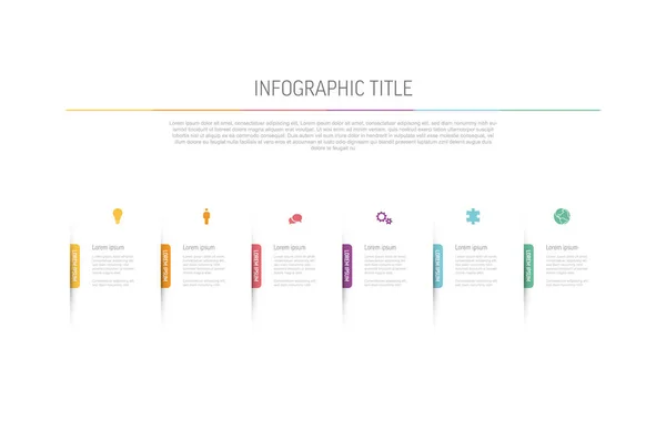 Světlo Víceúčelové Šest Prvků Infographic Barevnými Záložkami Ikonami Bílém Pozadí — Stockový vektor