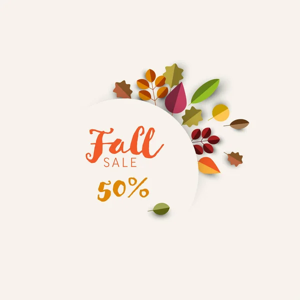 Autumn Minimalist Sale Circle Label Dibuat Dari Minimalis Leafs Dengan - Stok Vektor