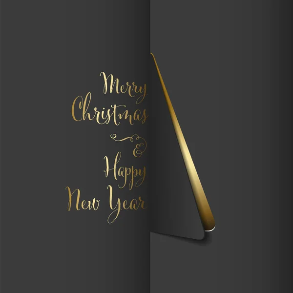 ベクトルダークメリークリスマスカードともに三角形のクリスマスツリーカットの紙から黄金の背景とサンプルテキスト — ストックベクタ