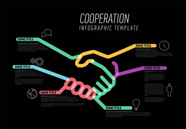 Vector Infographic Samarbete Rapport Mall Tillverkad Tjocka Färg Markeringslinjer Och — Stock vektor